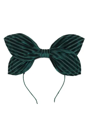 Growing Orchid Headband - Hunter Green Velvet Stripe