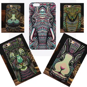 Luminous Aztec Animal Case for iPhone 6 6S Plus Cover Embossed Rabbit Lion Elephant Fundas Case For iPhone 7 Plus 5 5S SE Capa