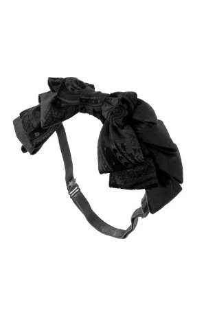 Pleated Ribbon Wrap - Black Paisley Suede